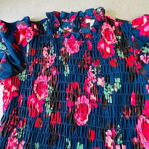 London Times Floral Smocked Bodice A-Line Midi Dress Size 6 Navy Floral - Picture 13 of 13